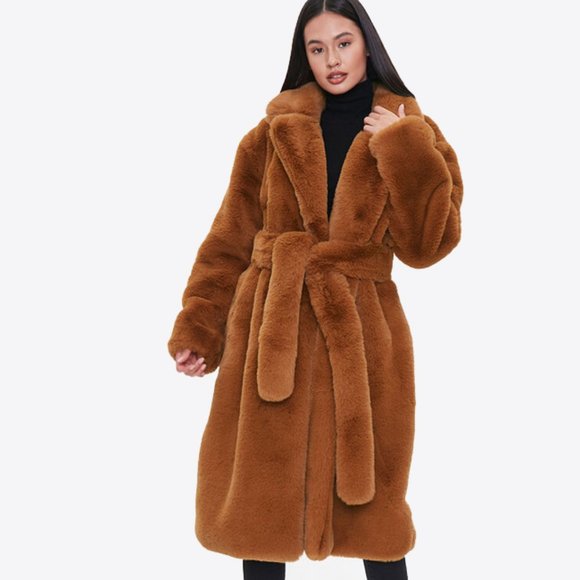 * Host Pick * NWT Forever 21 Camel Faux Fur Coat M - Picture 2 of 11